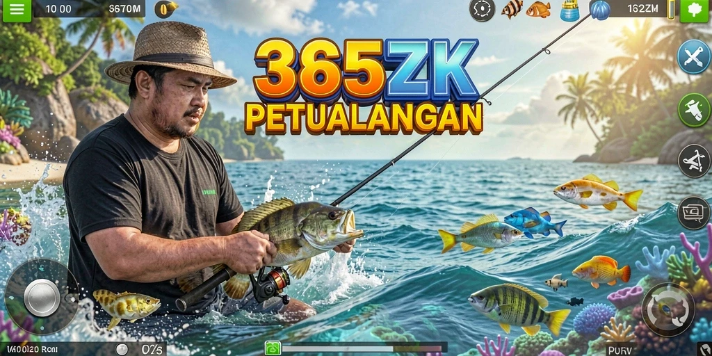 Tampilan gameplay seru dari 365ZK yang menunjukkan aksi memancing.