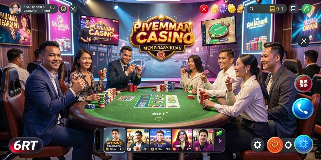 Tampilan 6RT yang menampilkan dealer langsung dan permainan kasino.