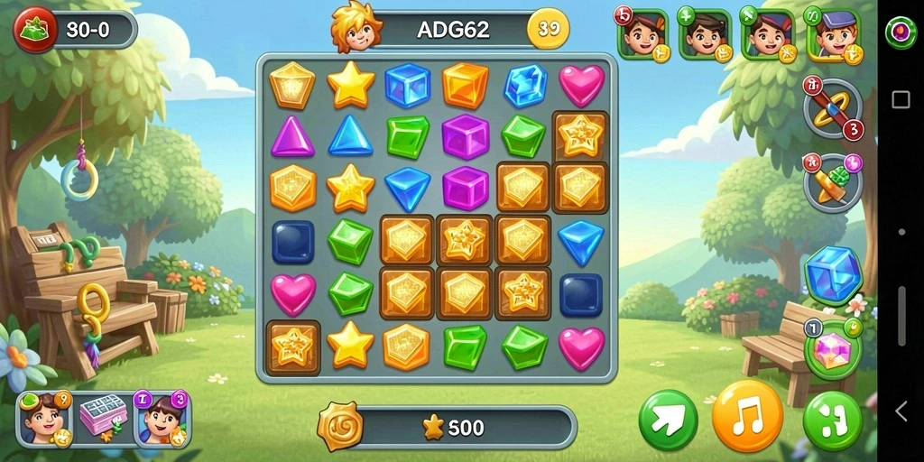 Tampilan gameplay ADG62 yang menarik dengan desain level Match-3.