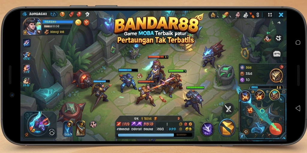 Screenshot utama BANDAR88 menampilkan pertarungan penuh aksi di arena MOBA.