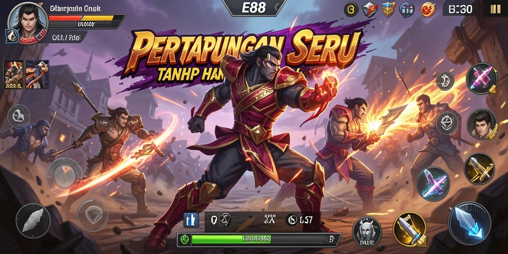 Tampilan seru pertempuran intens dalam E88 yang menampilkan karakter kuat.