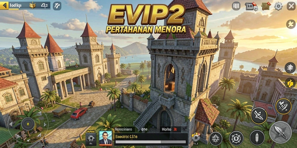 Tampilan gameplay menegangkan di EVIP2 saat mempertahankan menara.