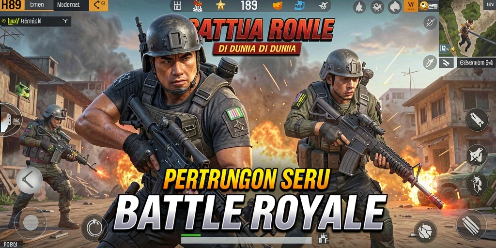 Tangkapan layar menunjukkan aksi seru dalam pertempuran Battle Royale.
