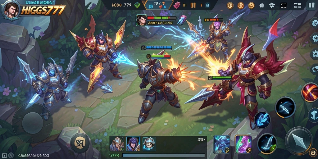Tangkapan layar gameplay <strong>HIGGS777</strong> dengan aksi seru dalam pertempuran tim.
