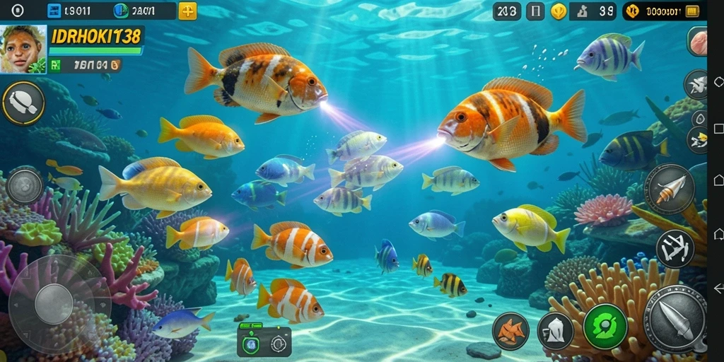 Tampilan gameplay seru dalam IDRHOKI138 saat menembak ikan.