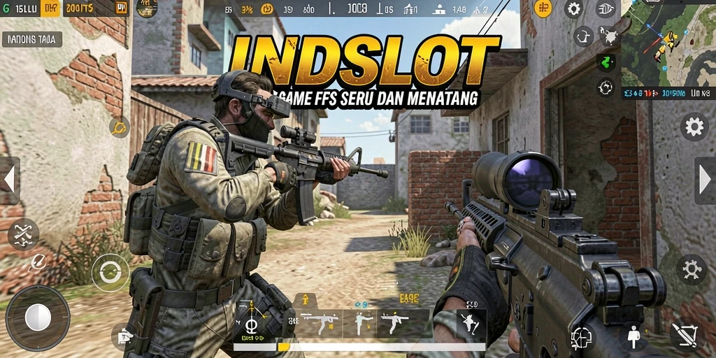 Tangkapan layar gameplay INDSLOT menampilkan aksi tembak-menembak yang intens.
