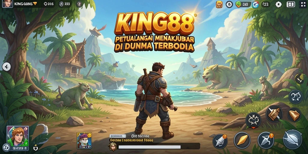 Screenshot KING88 menampilkan pemain menjelajahi hutan lebat yang indah.