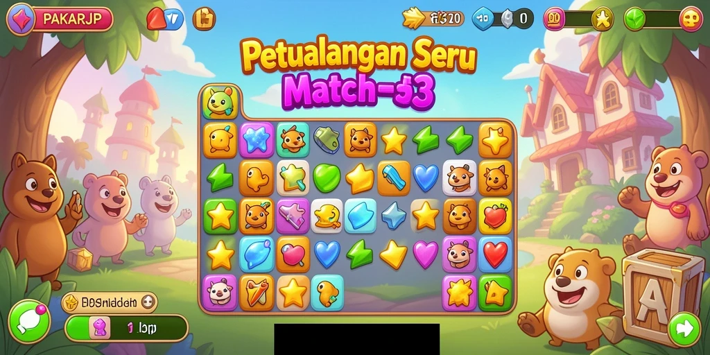 Screenshot utama PAKARJP menampilkan gameplay Match-3 yang seru.
