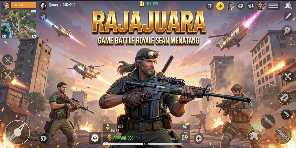 Tampilan dinamis arena pertempuran RAJAJUARA saat aksi Battle Royale.