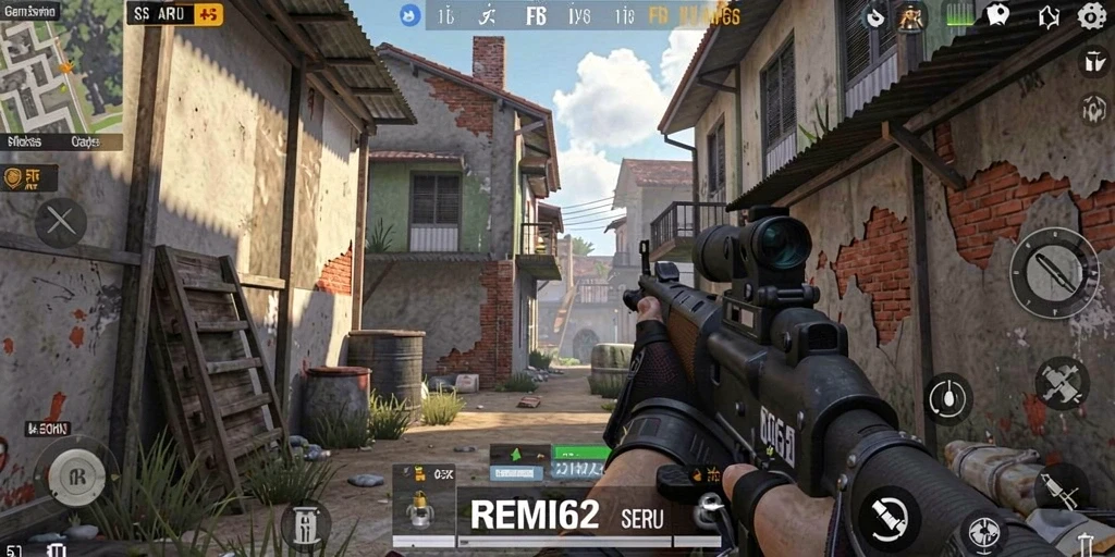 Screenshot gameplay REMI62 menampilkan aksi pertempuran yang mendebarkan.
