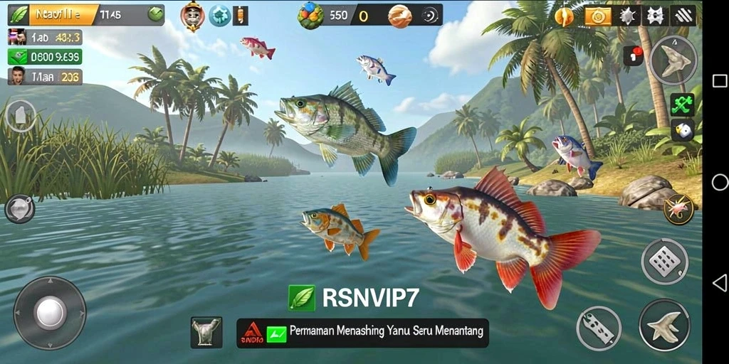 Tangkapan layar gameplay RSNVIP7 menampilkan pengalaman memancing yang seru.
