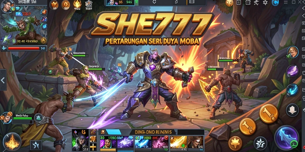 Tampilan gameplay MOBA yang mendebarkan di SHE777.